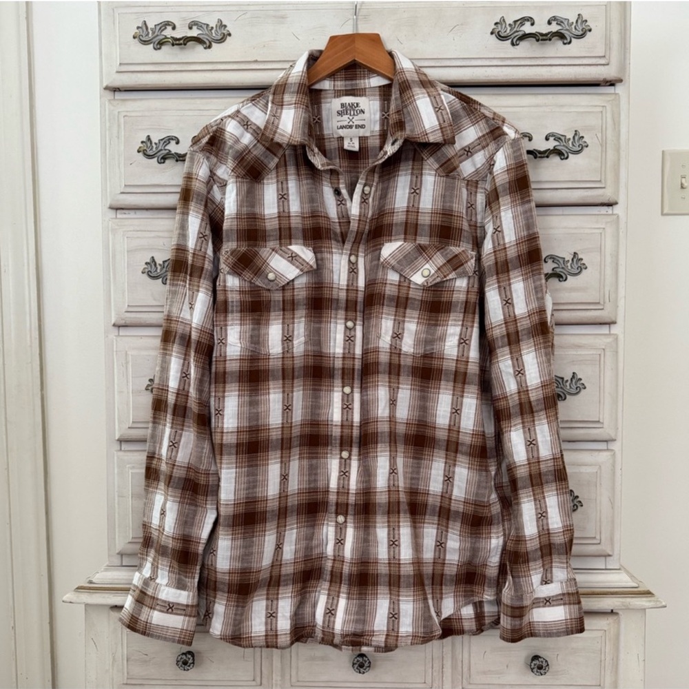 Lands End Blake Shelton Plaid Snap Button Shirt